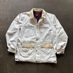 Vintage Walls Western Jacket Mens White Canvas Coat Plaid Lined Ranch XL